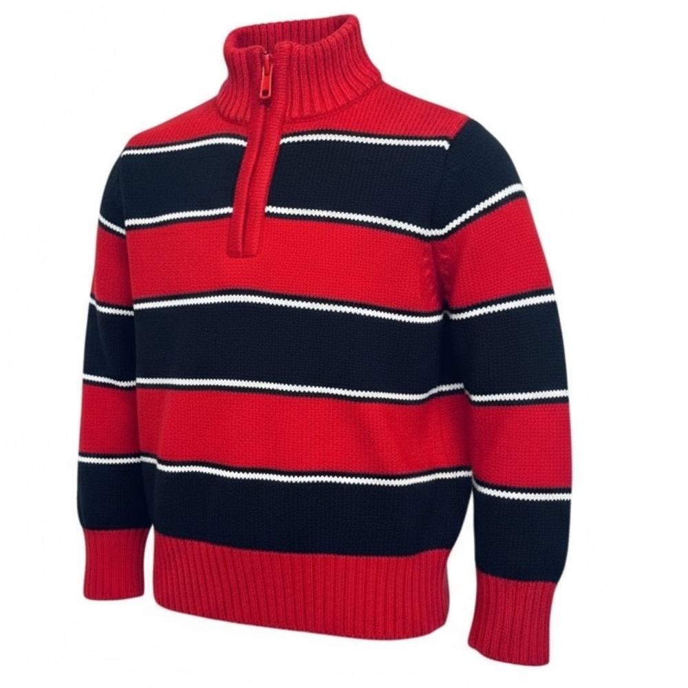 Toddler Boy Red & Black Striped Half-Zip Sweater (Size 2T)